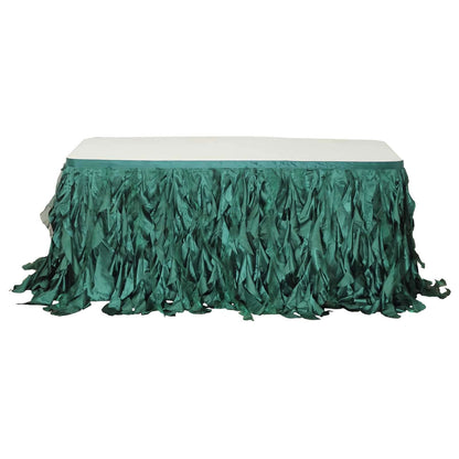 Taffeta 14ft Table Skirt Hunter Emerald Green - Cascading Curly Willow Style Table Cover Pro Linens