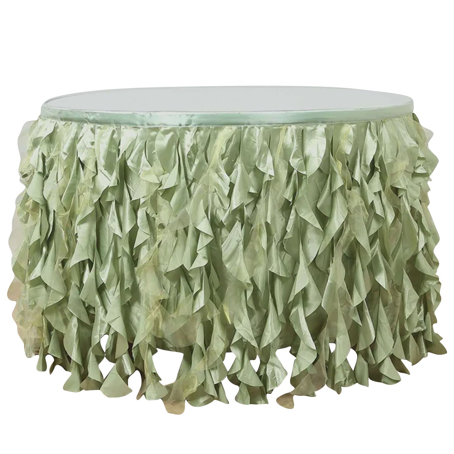 Taffeta 14ft Table Skirt Sage Green - Cascading Curly Willow Style Table Cover Pro Linens