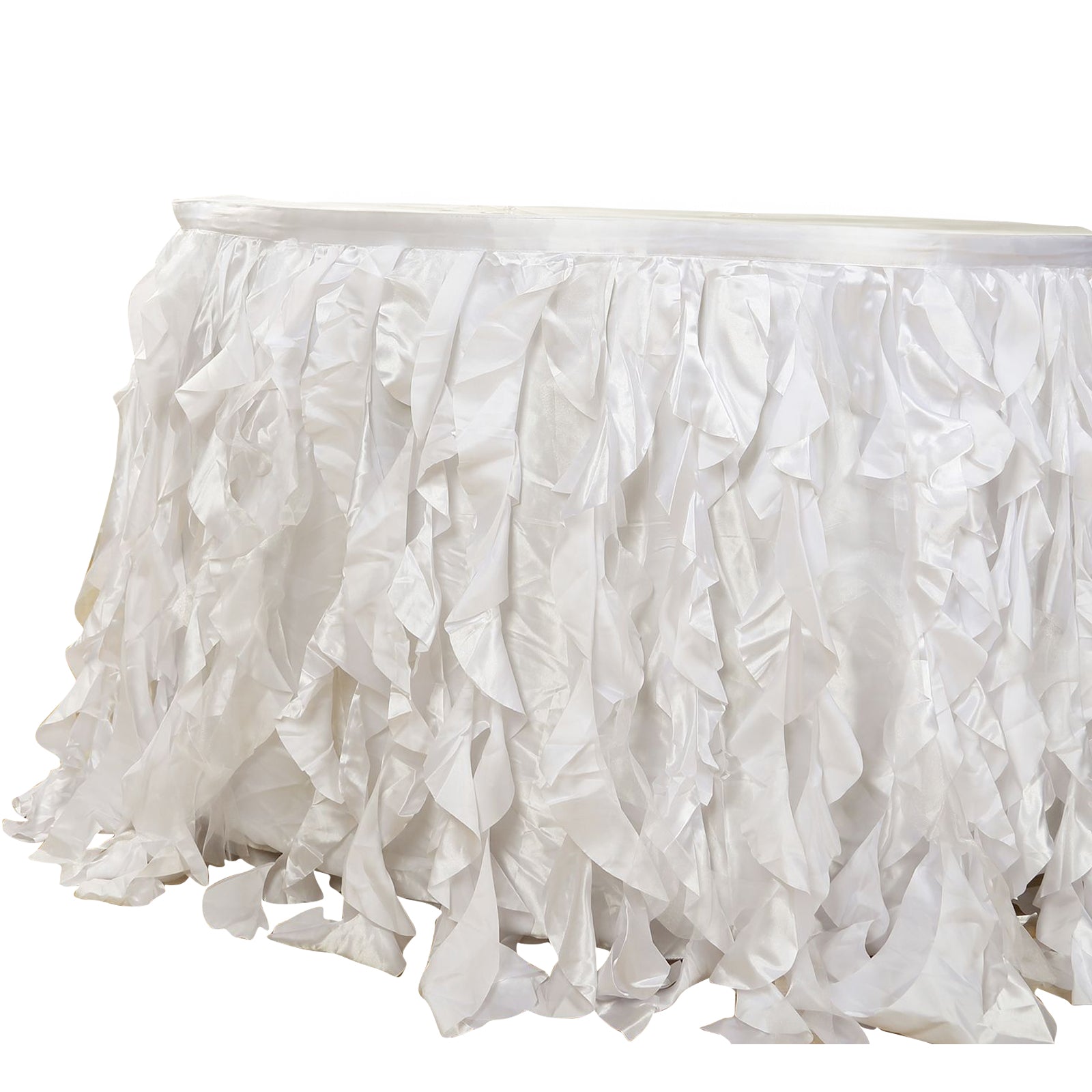 Taffeta 14ft Table Skirt White Cascading Curly Willow Style for Weddings & Banquets Pro Linens