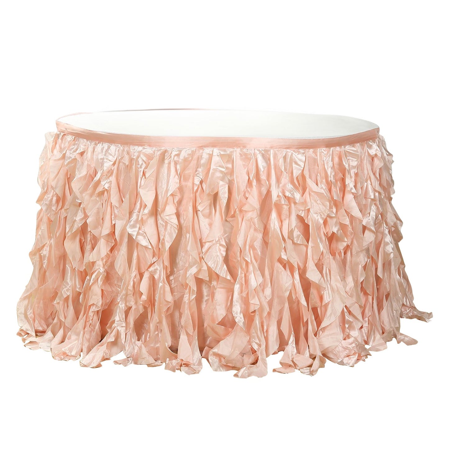 Taffeta 17ft Table Skirt Blush - Cascading Curly Willow Style Table Cover Pro Linens