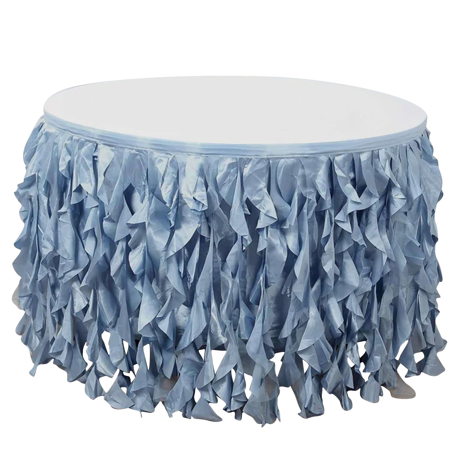 Taffeta 17ft Table Skirt Dusty Blue - Cascading Curly Willow Style Table Cover Pro Linens