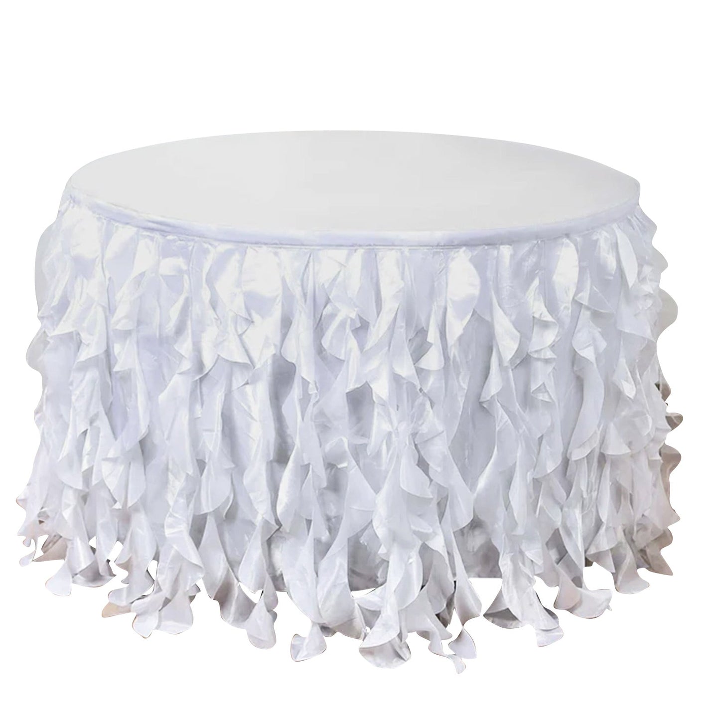 Taffeta 17ft Table Skirt White Cascading Curly Willow Style for Weddings & Banquets Pro Linens