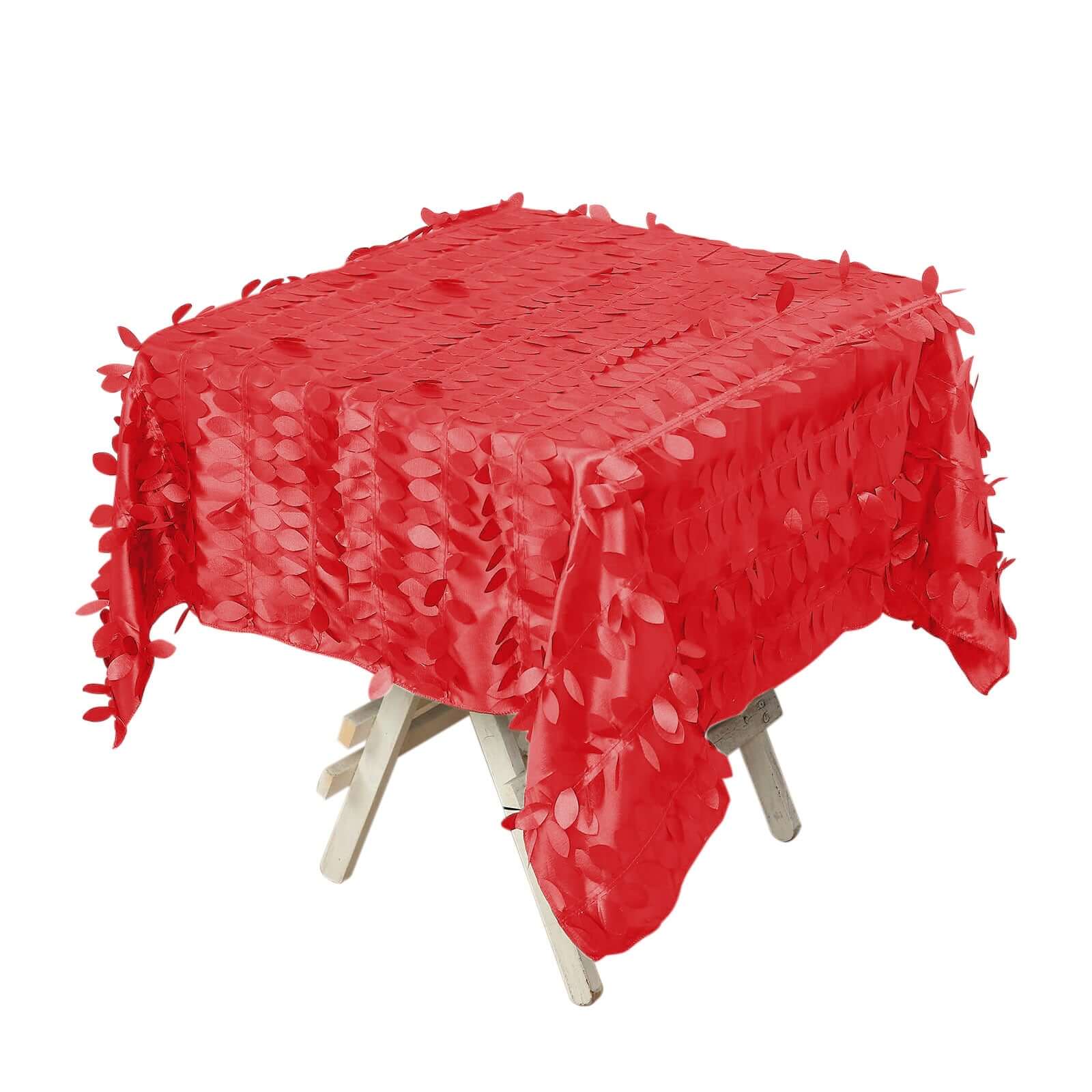 Taffeta 54"x54" Square Tablecloth Red 3D Leaf Petal Table Cover Pro Linens