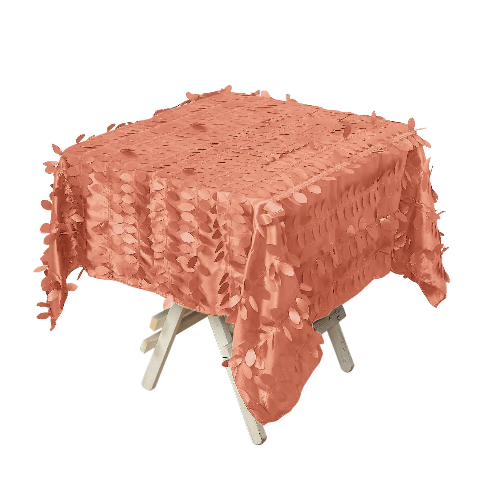 Taffeta 54"x54" Square Tablecloth Terracotta (Rust) 3D Leaf Petal Table Cover Pro Linens