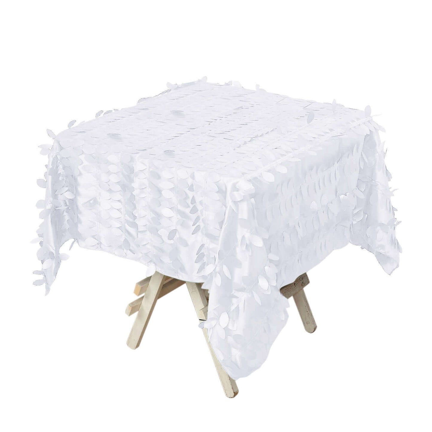 Taffeta 54"x54" Square Tablecloth White | Exquisite 3D Leaf Petal Design for Chic Wedding & Event Decor Pro Linens