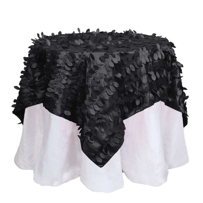 Taffeta 54"x54" Table Overlay Square Tablecloth Black 3D Leaf Petal Table Cover Pro Linens