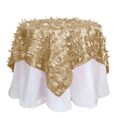 Taffeta 54"x54" Table Overlay Square Tablecloth Champagne 3D Leaf Petal Table Cover Pro Linens