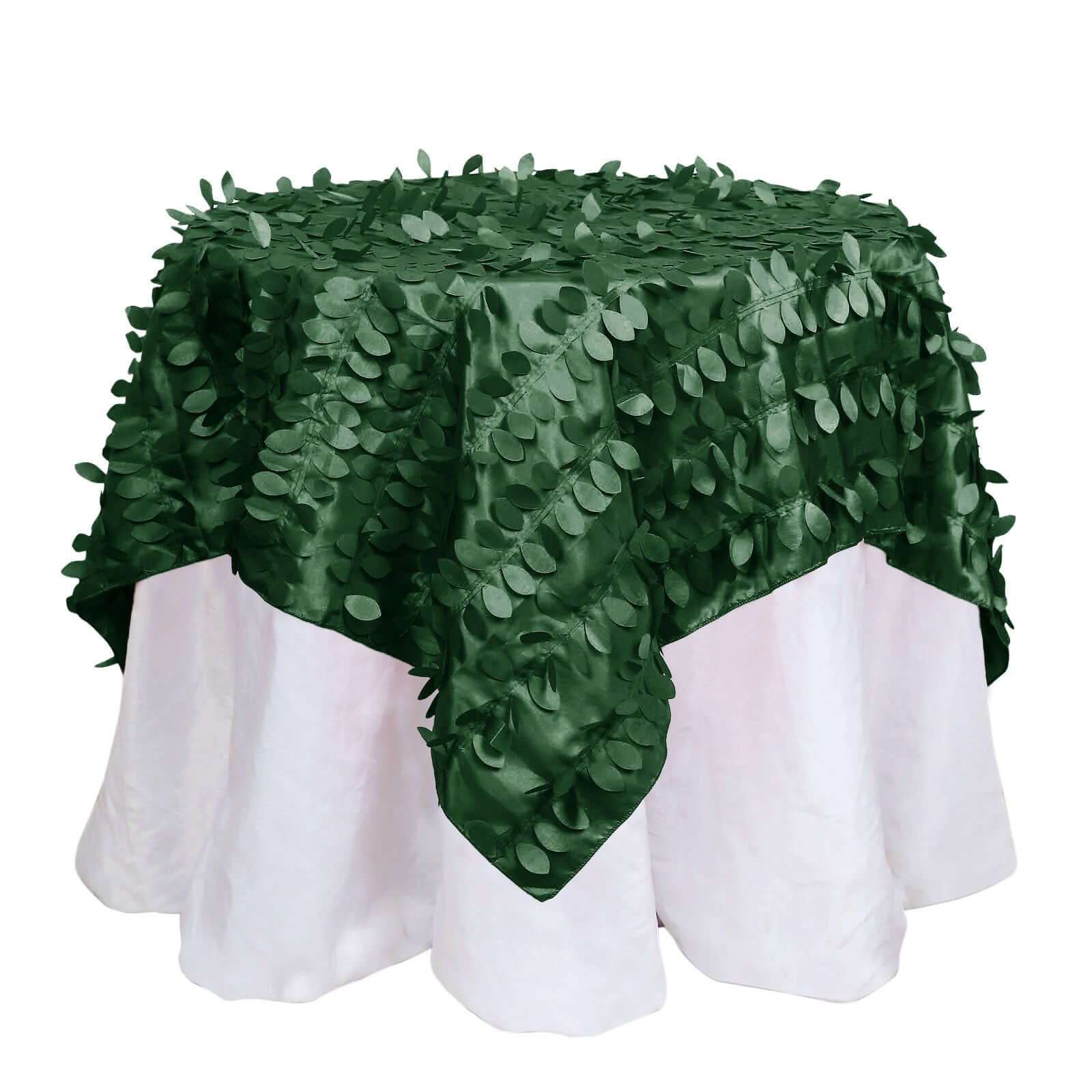 Taffeta 54"x54" Table Overlay Square Tablecloth Green 3D Leaf Petal Table Cover Pro Linens