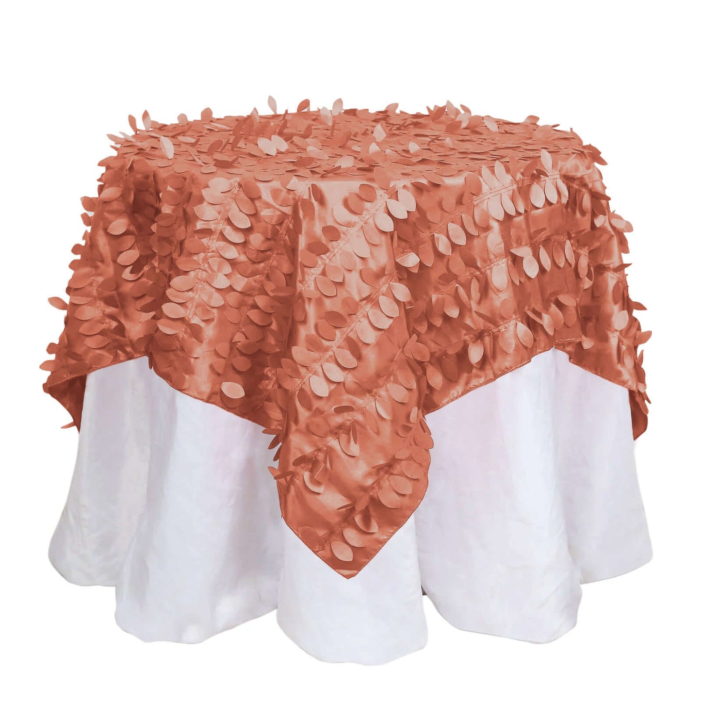 Taffeta 54"x54" Table Overlay Square Tablecloth Terracotta 3D Leaf Petal Table Cover Pro Linens