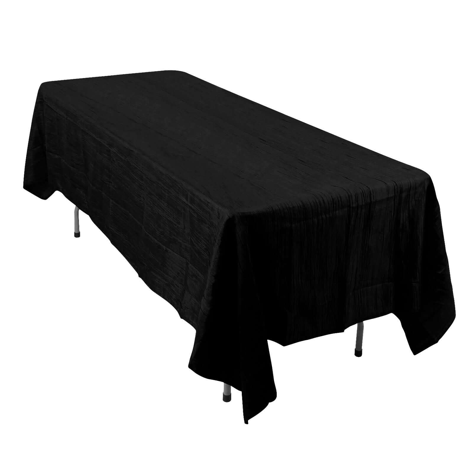 Taffeta 60"x102" Rectangle Tablecloth Black - Accordion Crinkle Table Cover Pro Linens