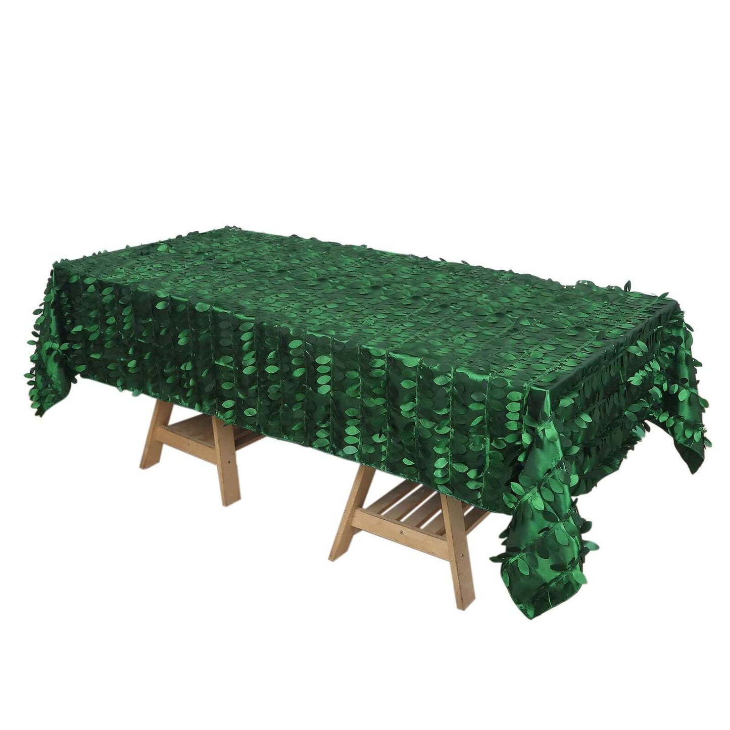 Taffeta 60"x102" Rectangle Tablecloth Green | Exquisite 3D Leaf Petal Design for Chic Wedding & Event Decor Pro Linens