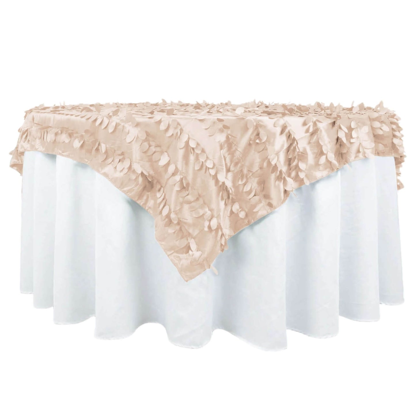 Taffeta 72"x72" Table Overlay Square Tablecloth Beige - 3D Leaf Petal Table Cover Pro Linens