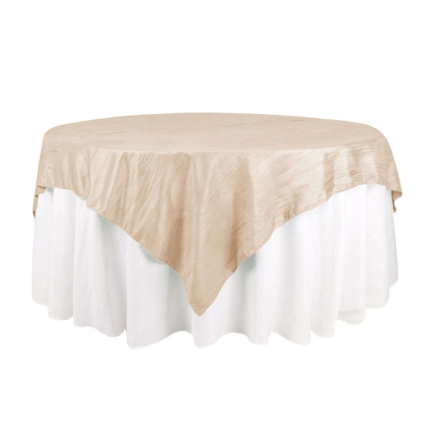 Taffeta 72"x72" Table Overlay Square Tablecloth Beige - Accordion Crinkle Table Cover Pro Linens