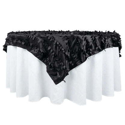 Taffeta 72"x72" Table Overlay Square Tablecloth Black - 3D Leaf Petal Table Cover Pro Linens