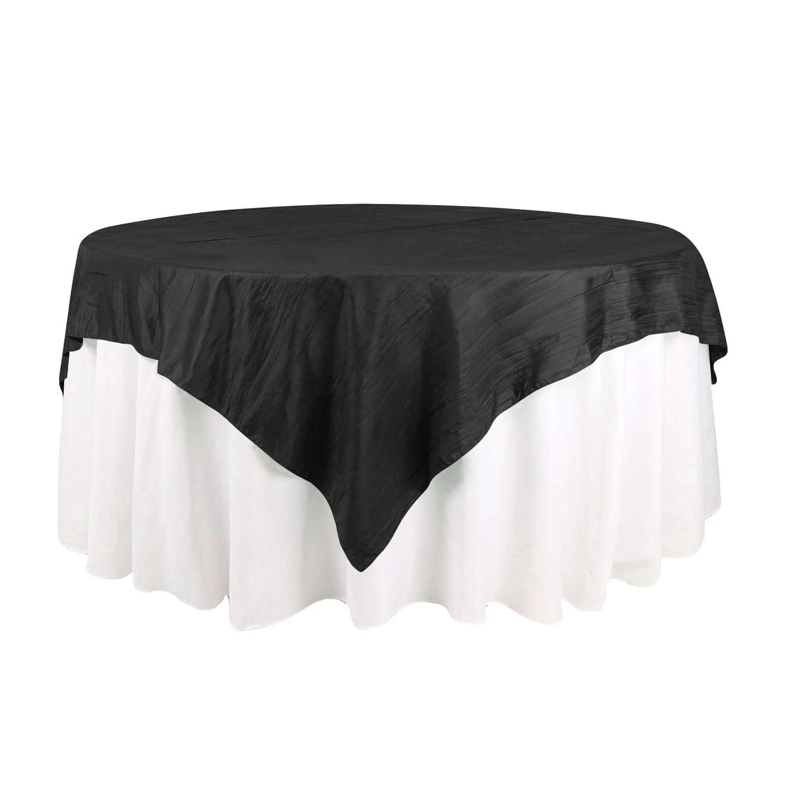 Taffeta 72"x72" Table Overlay Square Tablecloth Black - Accordion Crinkle Table Cover Pro Linens