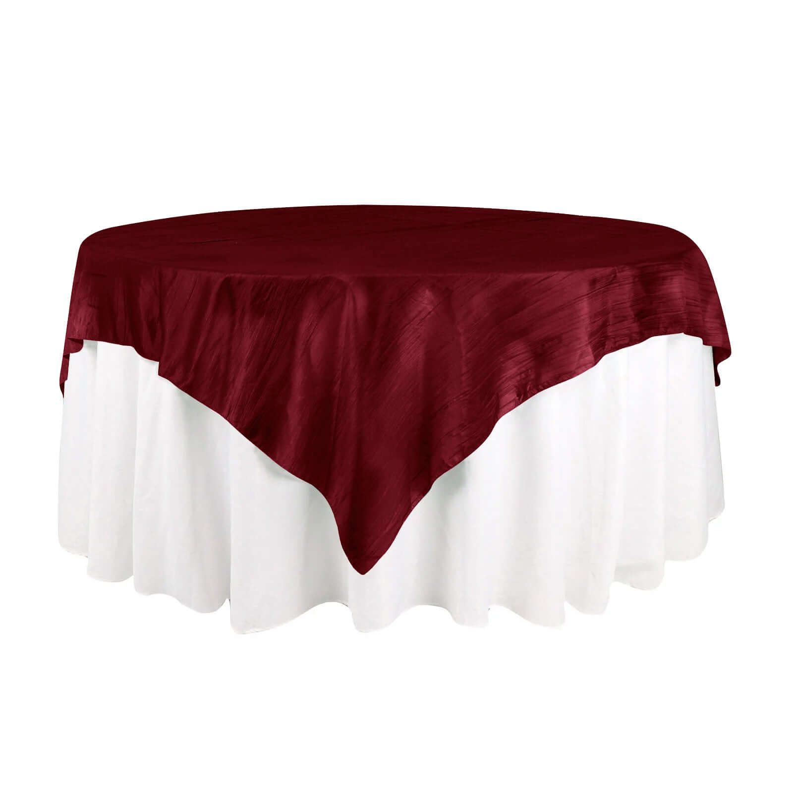 Taffeta 72"x72" Table Overlay Square Tablecloth Burgundy - Accordion Crinkle Table Cover Pro Linens