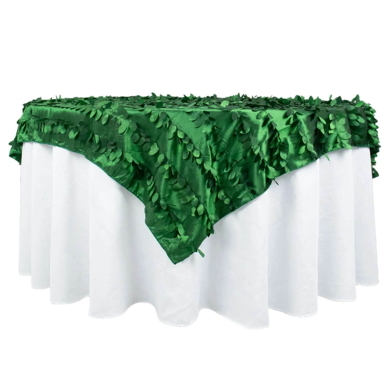 Taffeta 72"x72" Table Overlay Square Tablecloth Green - 3D Leaf Petal Table Cover Pro Linens