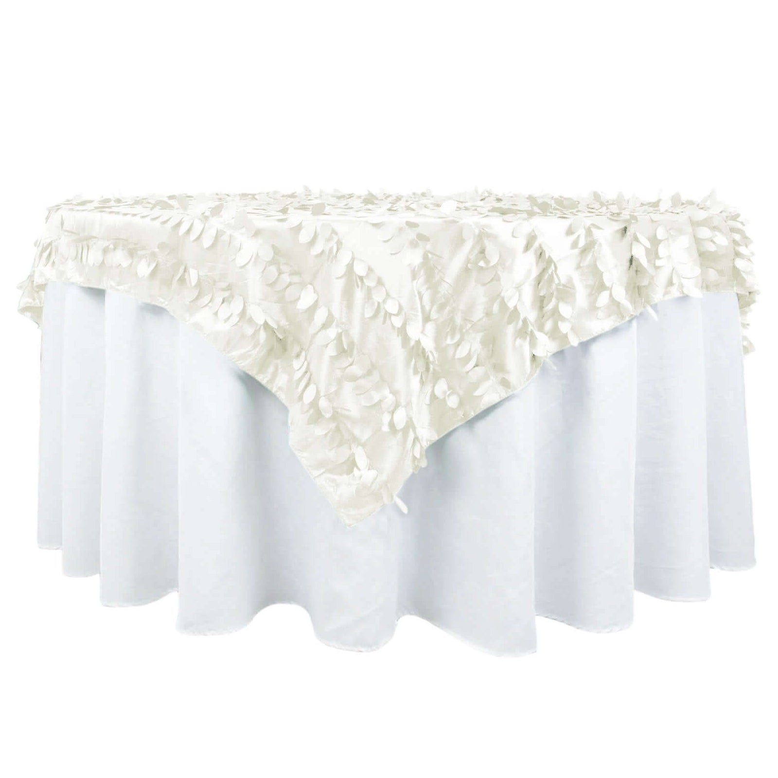 Taffeta 72"x72" Table Overlay Square Tablecloth Ivory - 3D Leaf Petal Table Cover Pro Linens