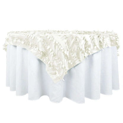 Taffeta 72"x72" Table Overlay Square Tablecloth Ivory - 3D Leaf Petal Table Cover Pro Linens