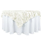 Taffeta 72"x72" Table Overlay Square Tablecloth Ivory - 3D Leaf Petal Table Cover Pro Linens