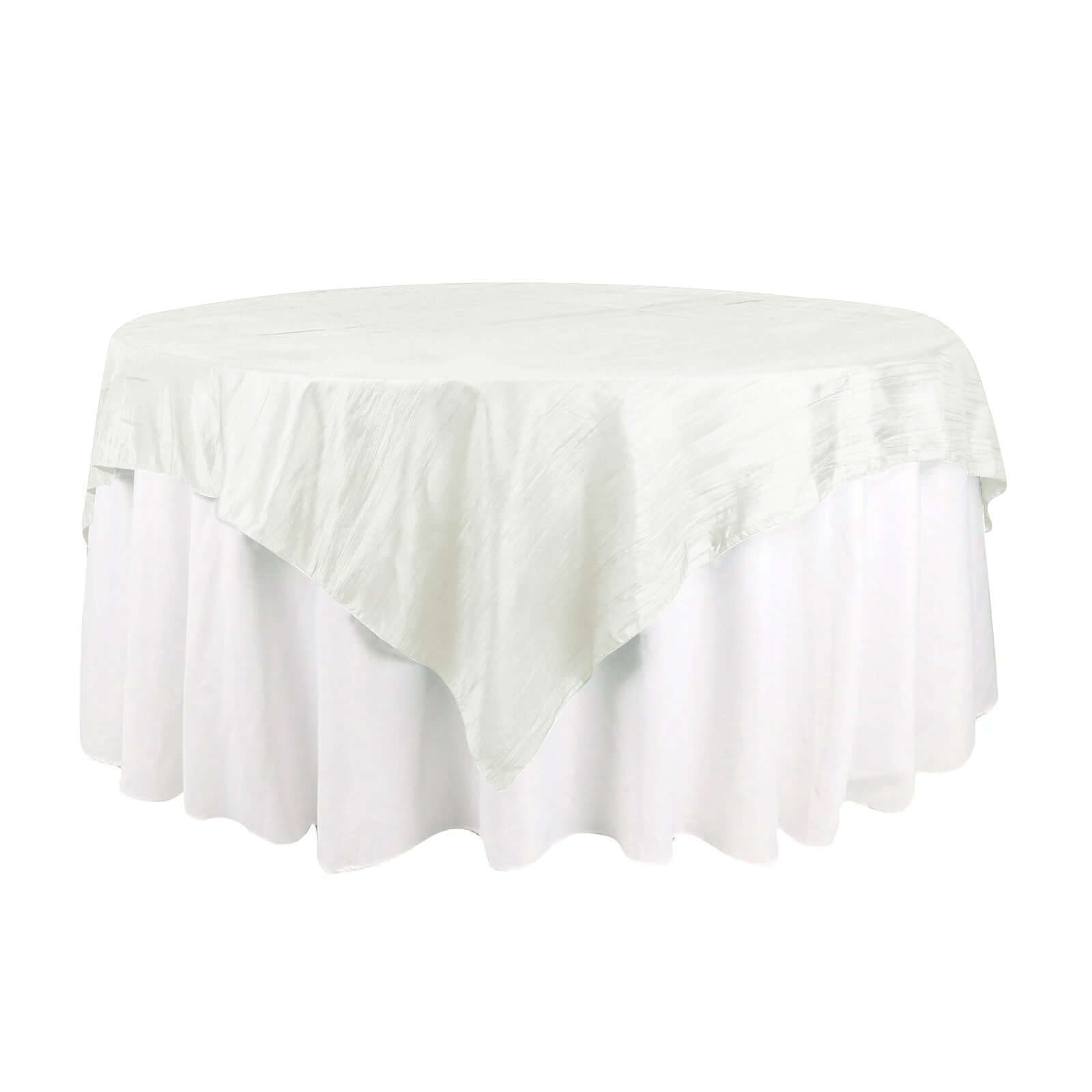 Taffeta 72"x72" Table Overlay Square Tablecloth Ivory - Accordion Crinkle Table Cover Pro Linens