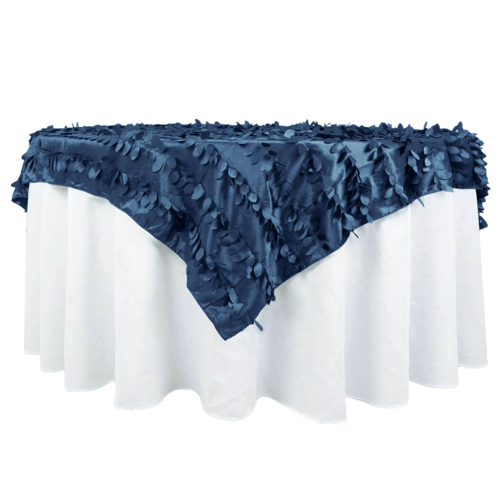 Taffeta 72"x72" Table Overlay Square Tablecloth Navy Blue - 3D Leaf Petal Table Cover Pro Linens