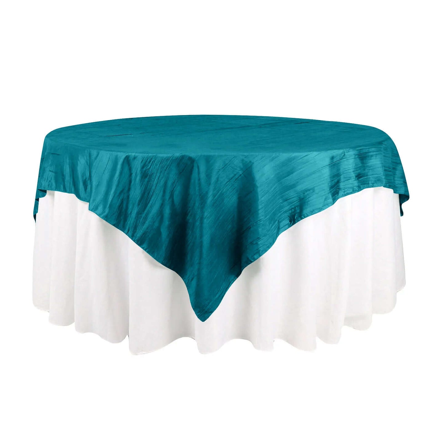 Taffeta 72"x72" Table Overlay Square Tablecloth Peacock Teal - Accordion Crinkle Table Cover Pro Linens