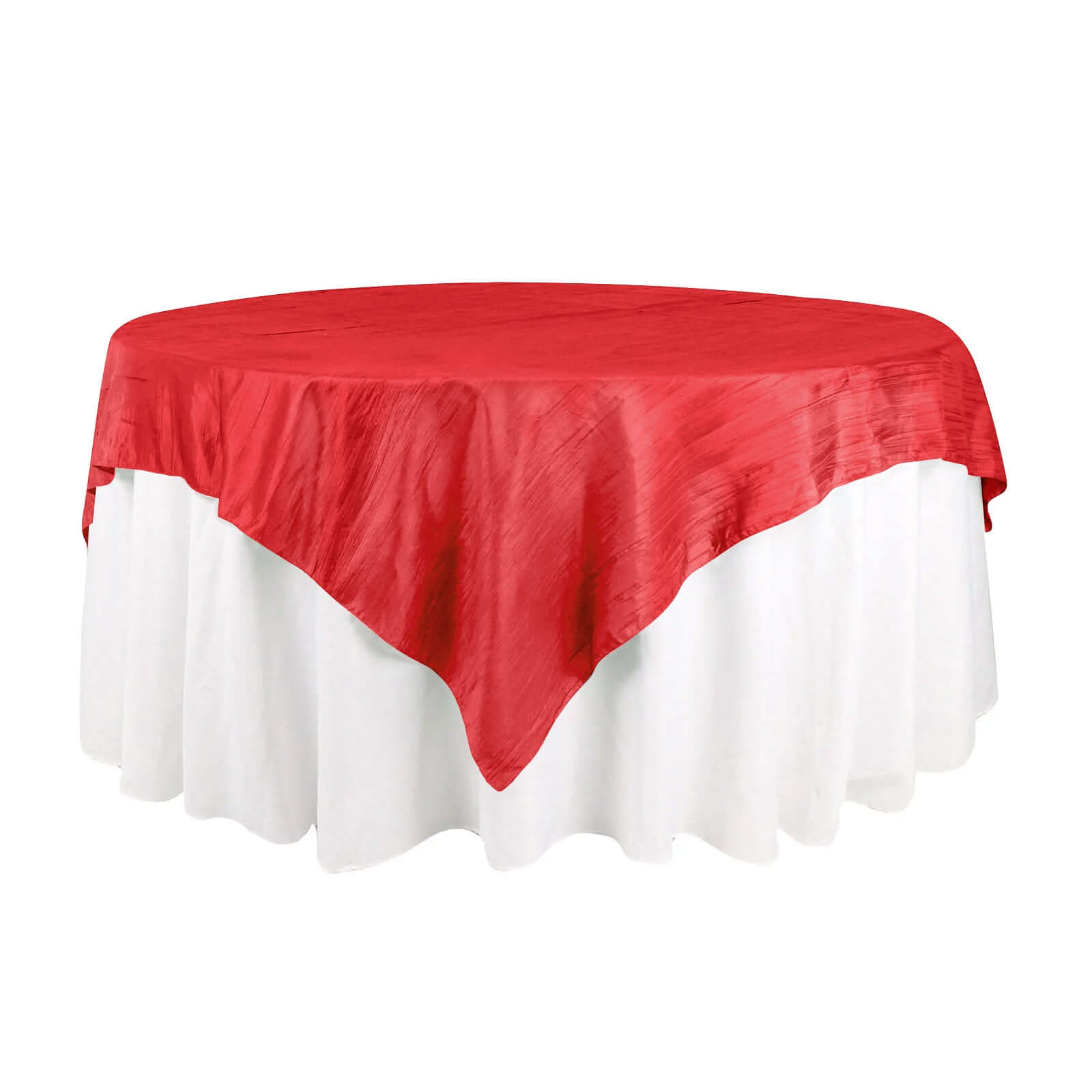 Taffeta 72"x72" Table Overlay Square Tablecloth Red - Accordion Crinkle Table Cover Pro Linens