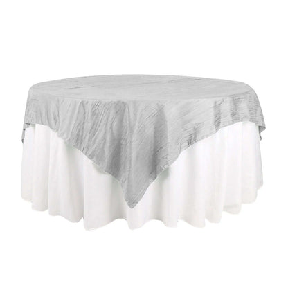 Taffeta 72"x72" Table Overlay Square Tablecloth Silver - Accordion Crinkle Table Cover Pro Linens