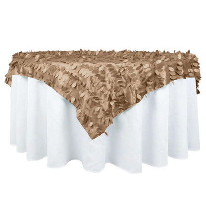 Taffeta 72"x72" Table Overlay Square Tablecloth Taupe - 3D Leaf Petal Table Cover Pro Linens