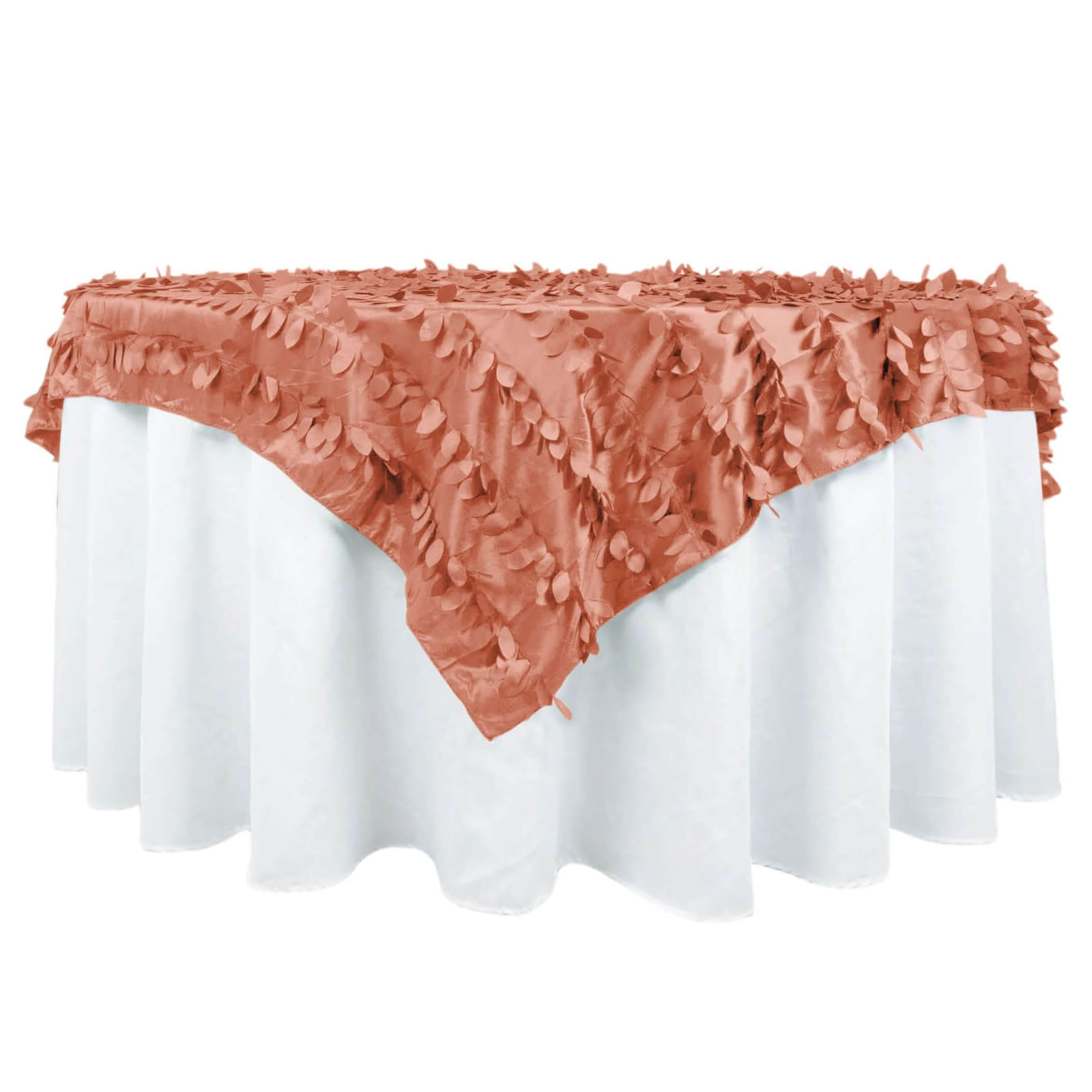 Taffeta 72"x72" Table Overlay Square Tablecloth Terracotta (Rust) - 3D Leaf Petal Table Cover Pro Linens