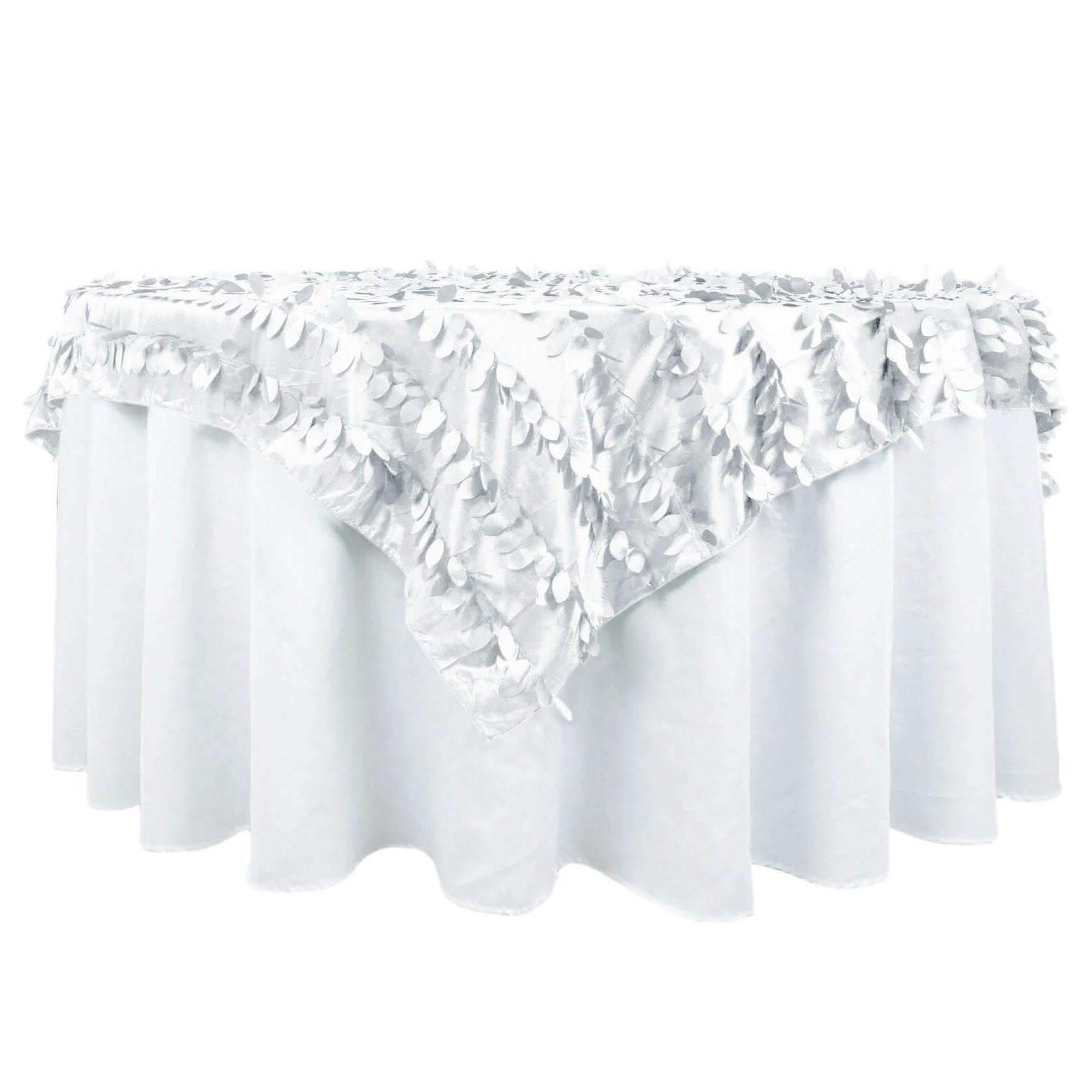 Taffeta 72"x72" Table Overlay Square Tablecloth White 3D Leaf Petal Design for Stylish Celebrations Pro Linens