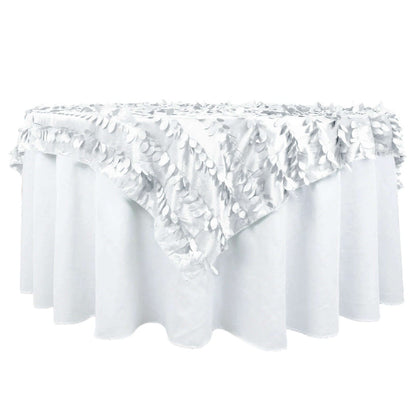 Taffeta 72"x72" Table Overlay Square Tablecloth White 3D Leaf Petal Design for Stylish Celebrations Pro Linens