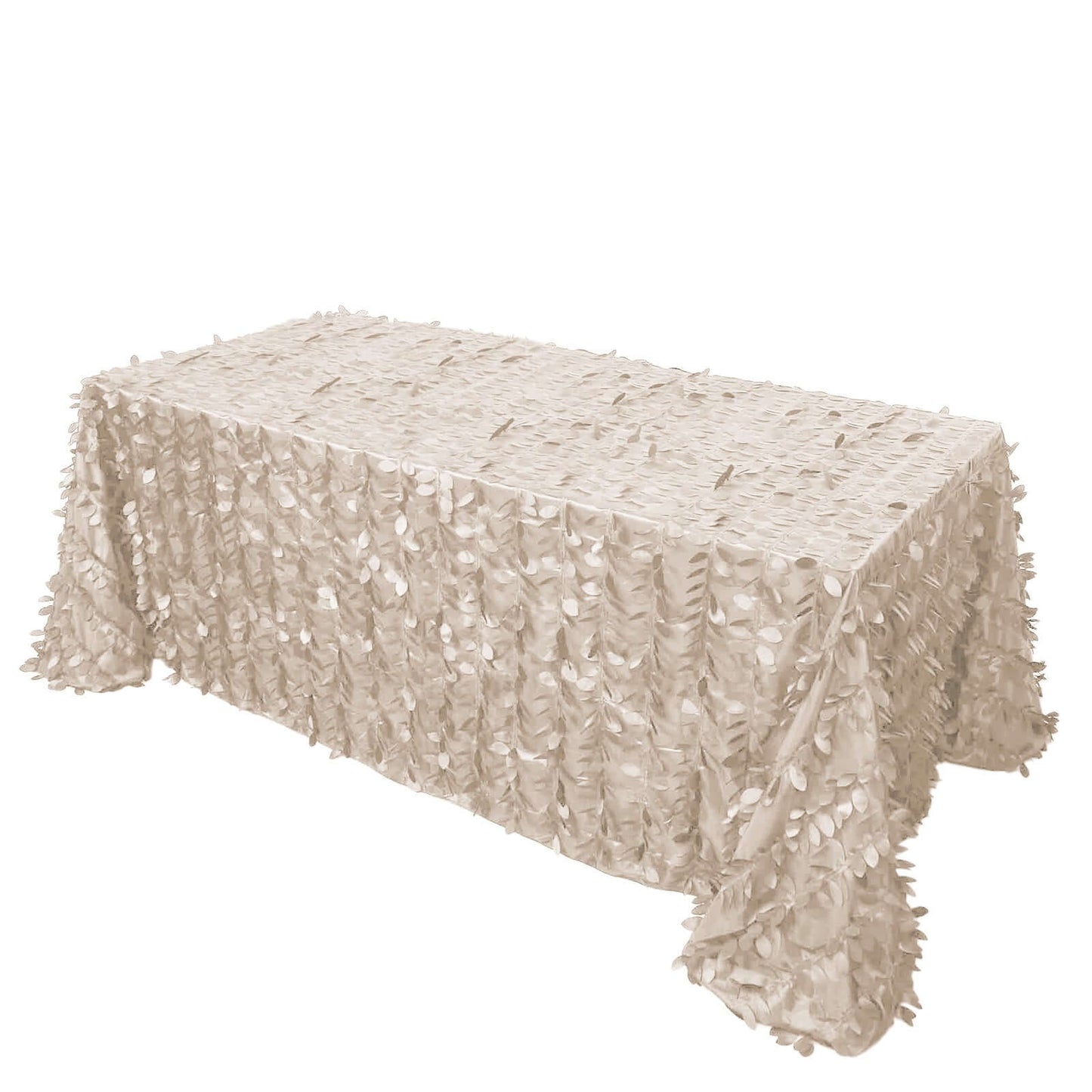 Taffeta 90"x132" Rectangle Tablecloth Beige | 3D Leaf Petal Design Seamless Table Cover Pro Linens