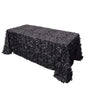 Taffeta 90"x132" Rectangle Tablecloth Black | 3D Leaf Petal Design Seamless Table Cover Pro Linens