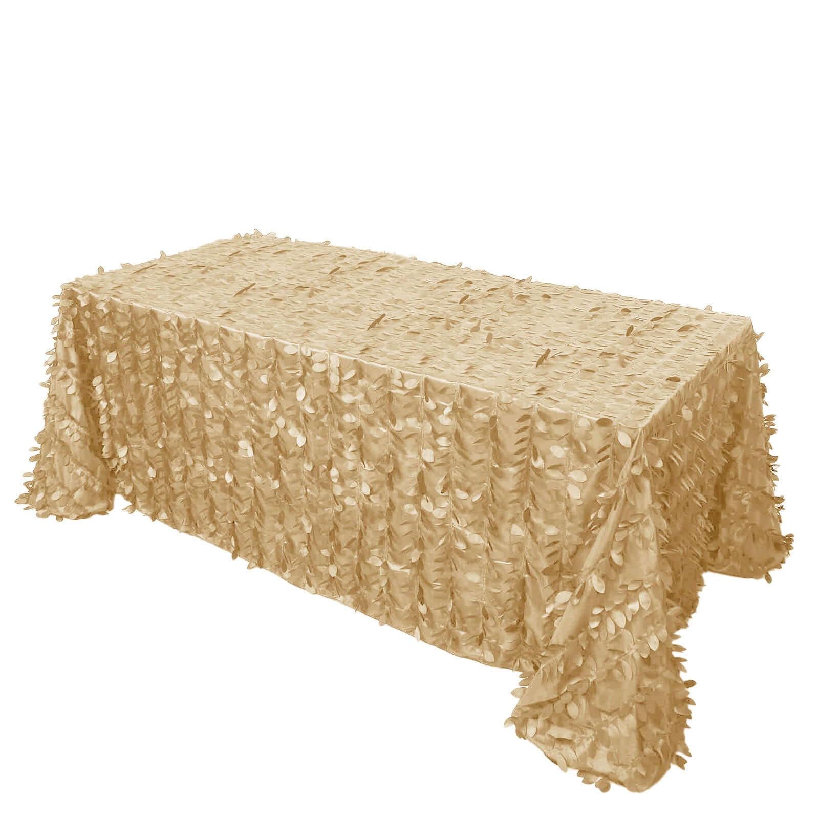 Taffeta 90"x132" Rectangle Tablecloth Champagne | 3D Leaf Petal Design Seamless Table Cover Pro Linens