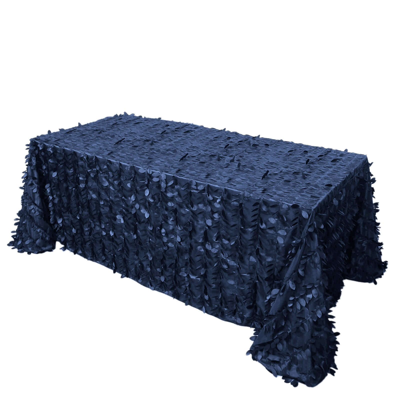 Taffeta 90"x132" Rectangle Tablecloth Navy Blue | 3D Leaf Petal Design Seamless Table Cover Pro Linens