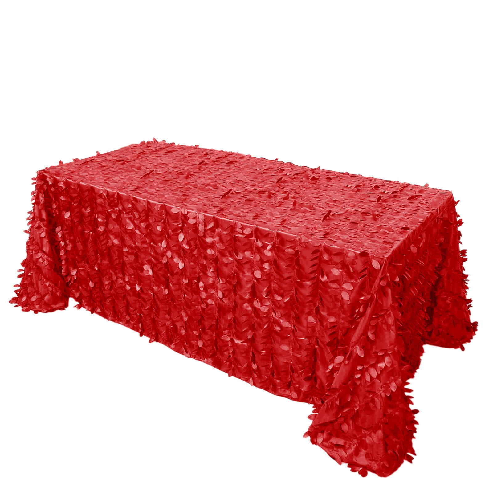 Taffeta 90"x132" Rectangle Tablecloth Red | 3D Leaf Petal Design Seamless Table Cover Pro Linens