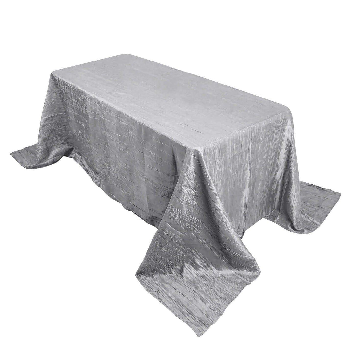 Taffeta 90"x132" Rectangle Tablecloth Silver - Seamless Accordion Crinkle Table Cover Pro Linens