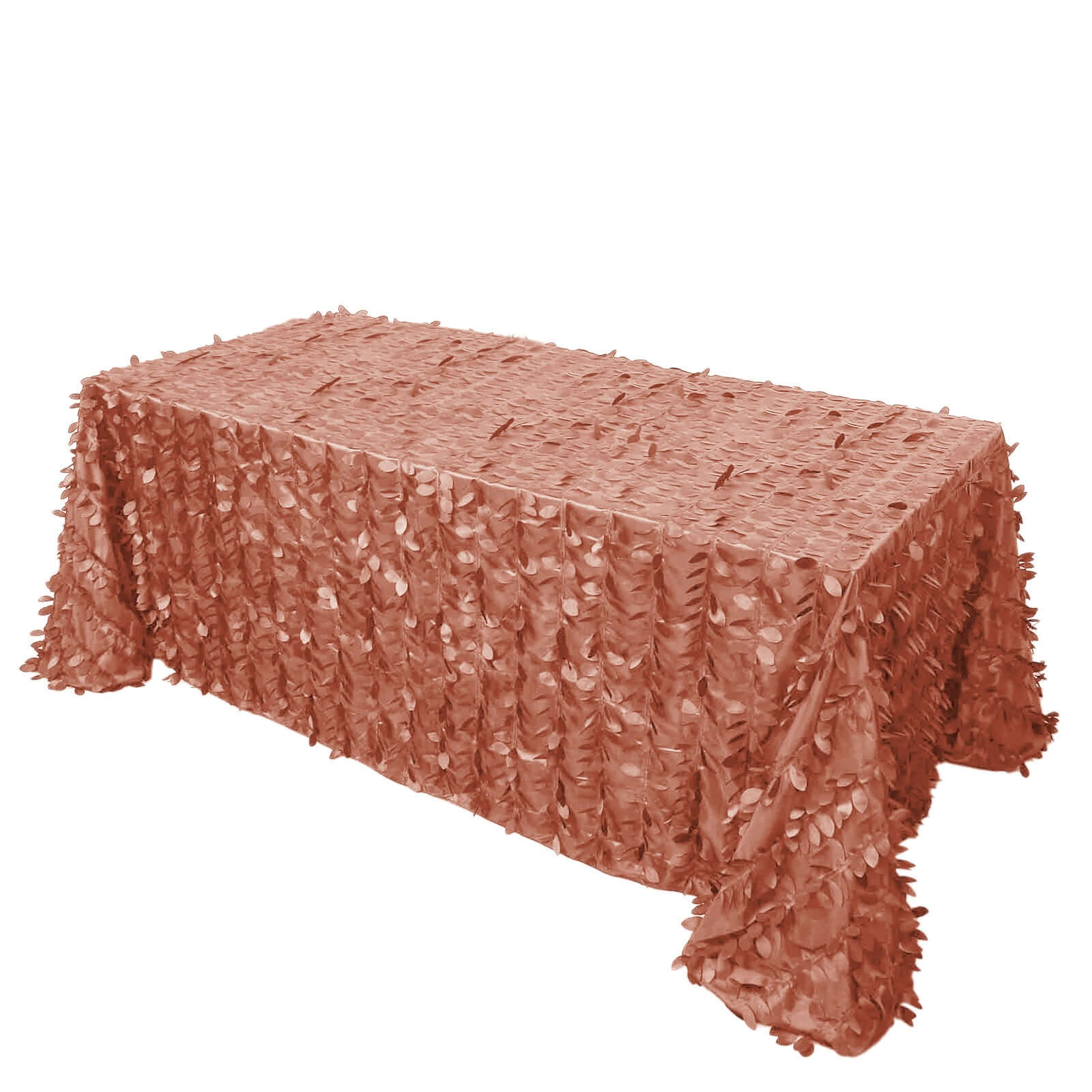 Taffeta 90"x132" Rectangle Tablecloth Terracotta (Rust) | 3D Leaf Petal Design Seamless Table Cover Pro Linens