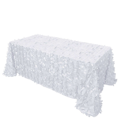 Taffeta 90"x132" Rectangle Tablecloth White | 3D Leaf Petal Design Seamless Table Cover for Stylish Wedding & Event Decor Pro Linens