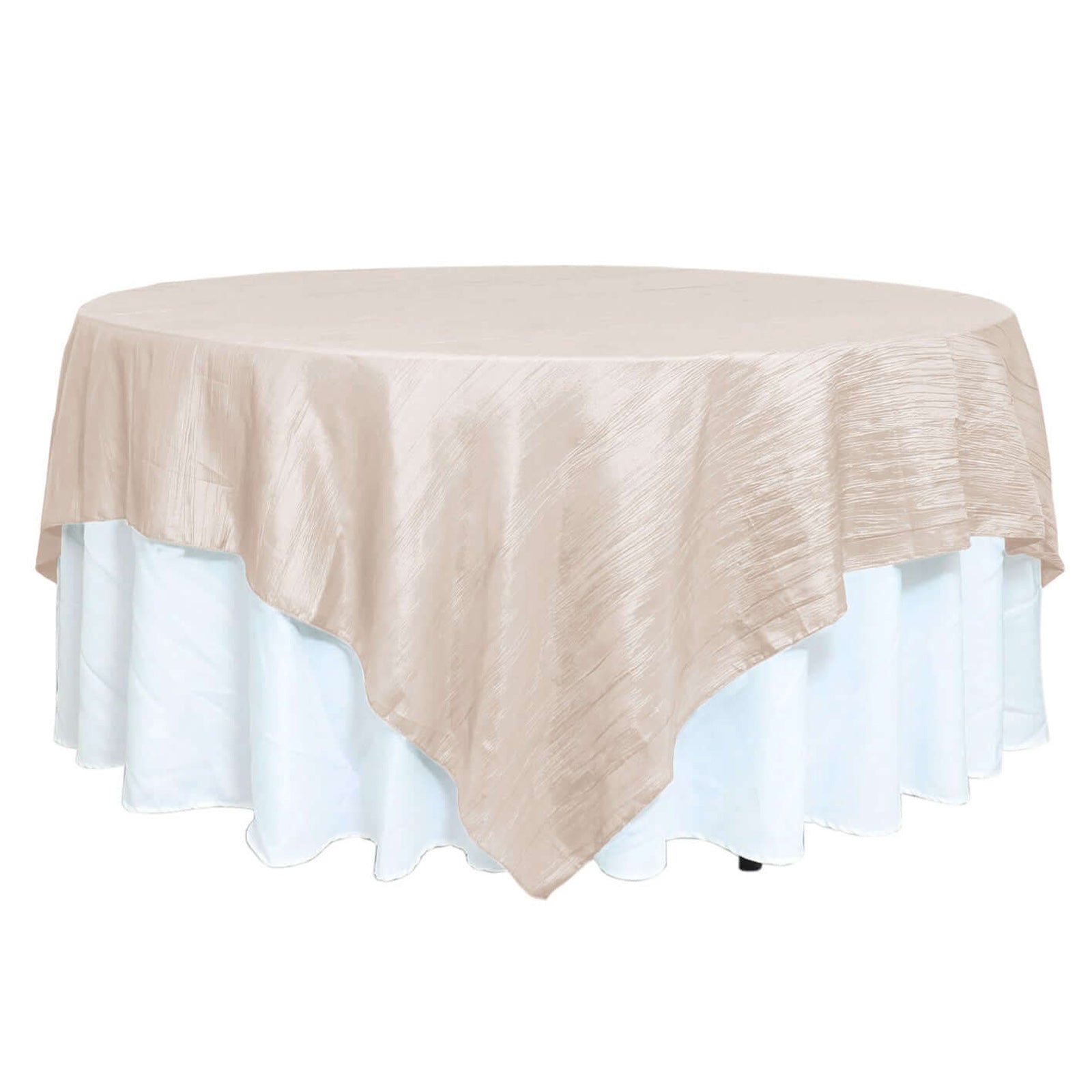 Taffeta 90"x90" Table Overlay Square Tablecloth Beige - Accordion Crinkle Table Cover Pro Linens