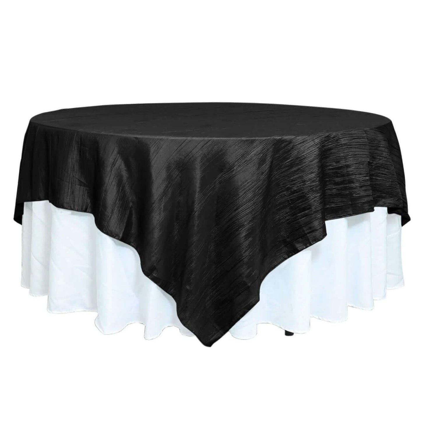 Taffeta 90"x90" Table Overlay Square Tablecloth Black - Accordion Crinkle Table Cover Pro Linens