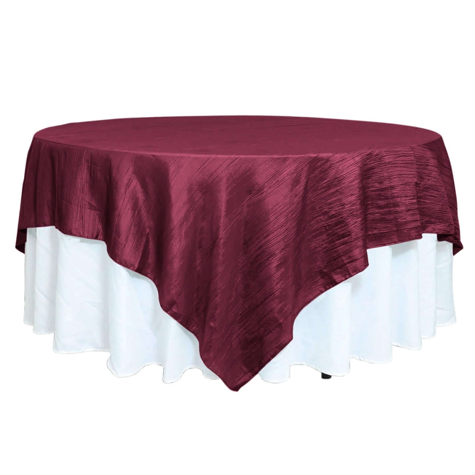 Taffeta 90"x90" Table Overlay Square Tablecloth Burgundy - Accordion Crinkle Table Cover Pro Linens