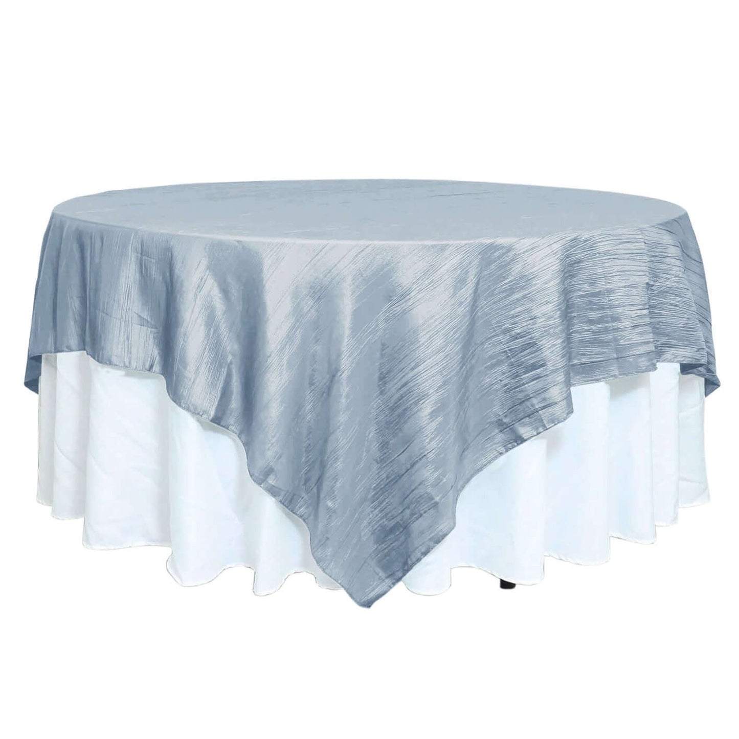 Taffeta 90"x90" Table Overlay Square Tablecloth Dusty Blue - Accordion Crinkle Table Cover Pro Linens