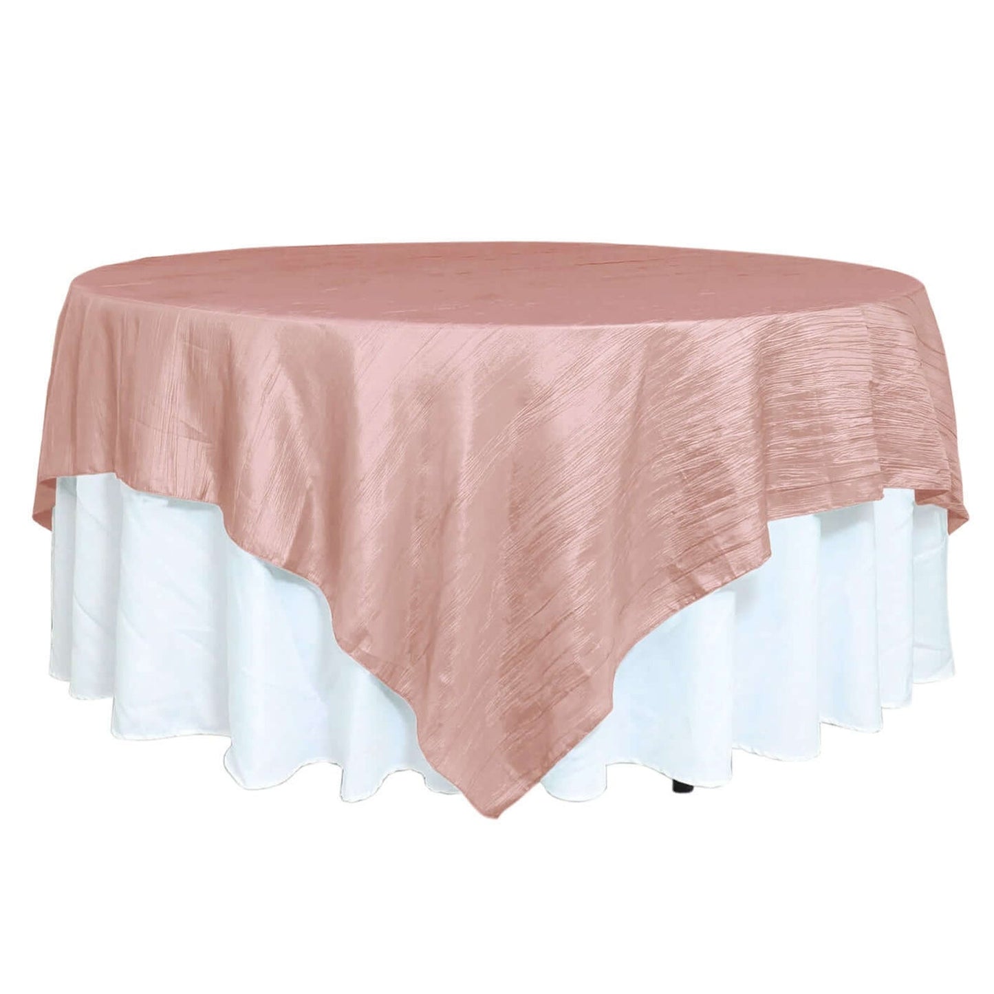 Taffeta 90"x90" Table Overlay Square Tablecloth Dusty Rose - Accordion Crinkle Table Cover Pro Linens