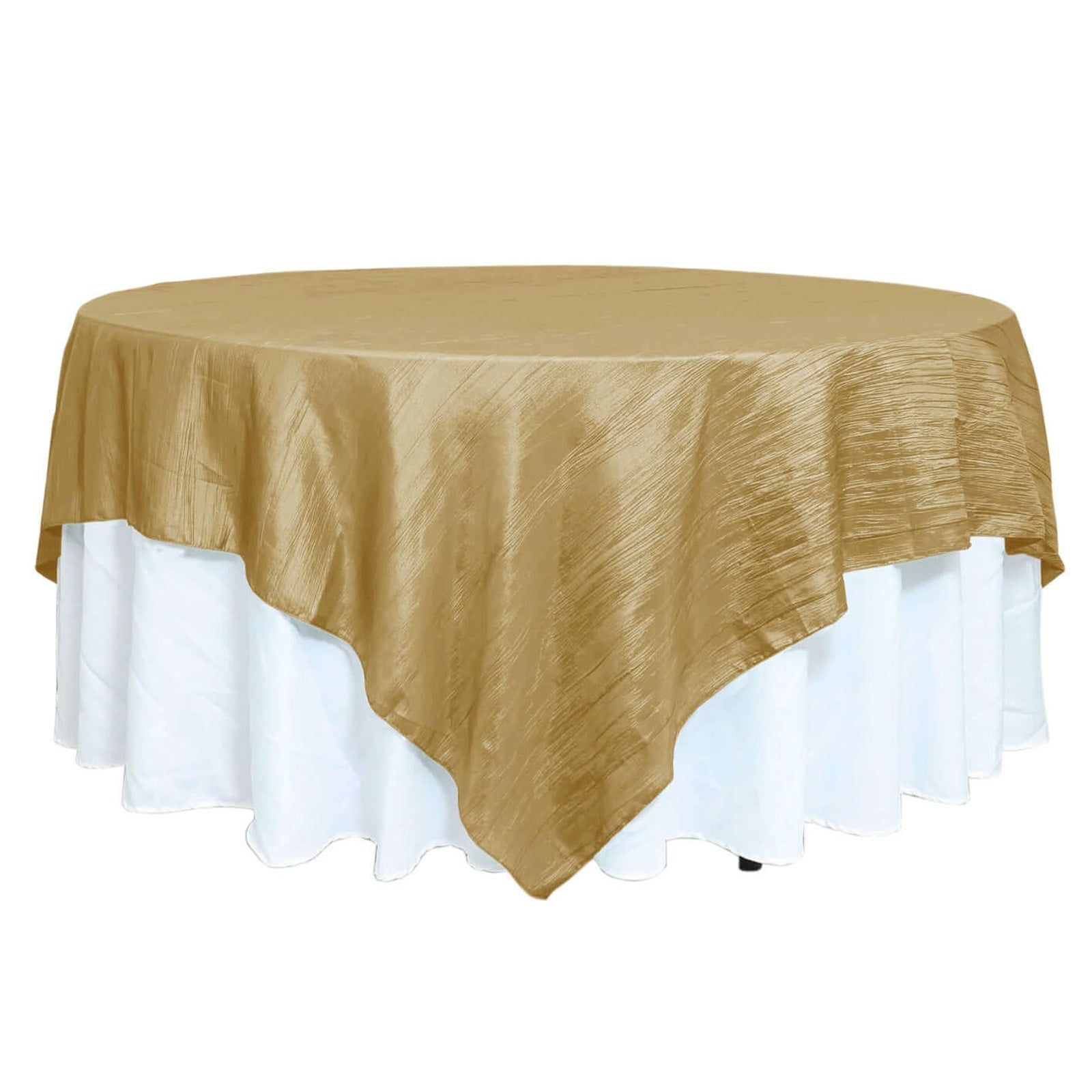 Taffeta 90"x90" Table Overlay Square Tablecloth Gold - Accordion Crinkle Design for Modern Celebrations Pro Linens