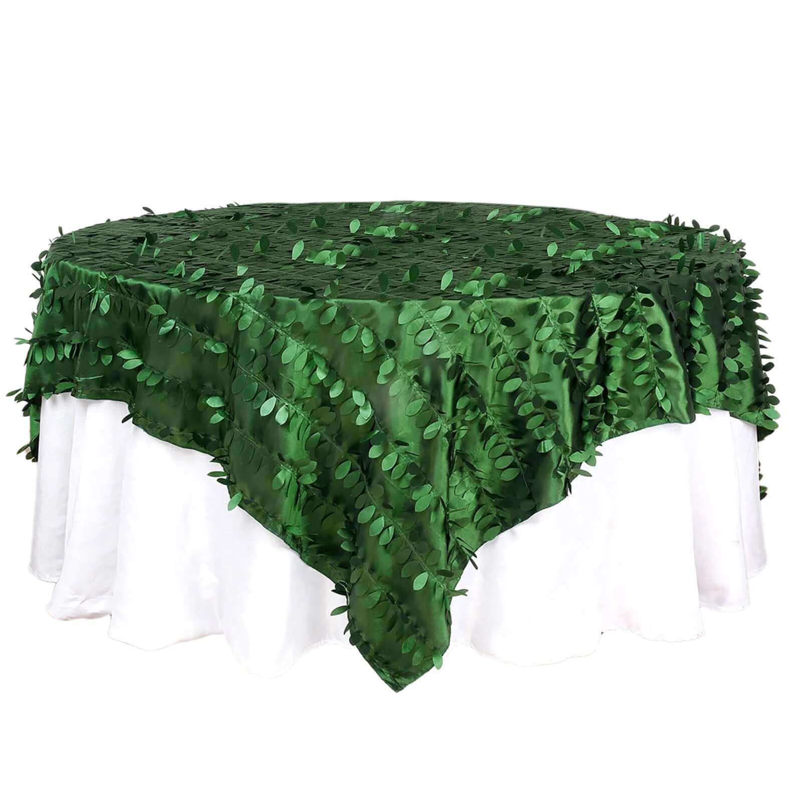 Taffeta 90"x90" Table Overlay Square Tablecloth Green - Leaf Petal Design for Stylish Celebrations Pro Linens