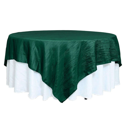 Taffeta 90"x90" Table Overlay Square Tablecloth Hunter Emerald Green - Accordion Crinkle Table Cover Pro Linens