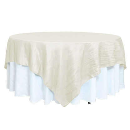 Taffeta 90"x90" Table Overlay Square Tablecloth Ivory - Accordion Crinkle Table Cover Pro Linens